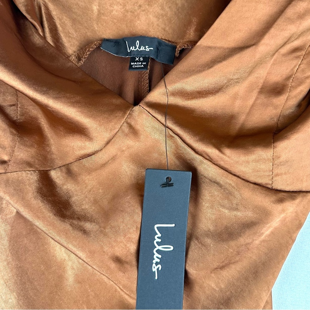 Lulus Incredible Love Brown Satin Cowl Back Midi Slip Dress Party Wedding Formal - Picture 10 of 14